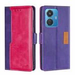 For vivo T1 Snapdragon 680/iQOO Z6 44W Contrast Color Side Buckle Leather Phone Case(Purple+Rose Red)