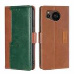 For Sharp Aquos sense7 Plus Contrast Color Side Buckle Leather Phone Case(Light Brown+Green)