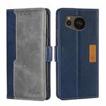 For Sharp Aquos sense7 Plus Contrast Color Side Buckle Leather Phone Case(Blue+Grey)