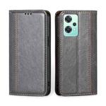 For OPPO K10x 5G Grid Texture Magnetic Flip Leather Phone Case(Grey)