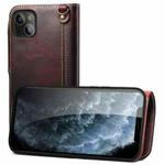 For iPhone 14 Denior Oil Wax Cowhide Magnetic Button Genuine Leather Case(Dark Red)