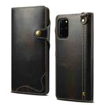For Samsung Galaxy S20 Denior Oil Wax Cowhide Magnetic Button Genuine Leather Case(Black)