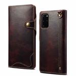 For Samsung Galaxy Note20 Denior Oil Wax Cowhide Magnetic Button Genuine Leather Case(Dark Red)