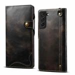 For Samsung Galaxy S21 5G Denior Oil Wax Cowhide Magnetic Button Genuine Leather Case(Black)