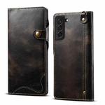 For Samsung Galaxy S21+ 5G Denior Oil Wax Cowhide Magnetic Button Genuine Leather Case(Black)