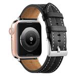 Fluted Leather Strap For Apple Watch Ultra 49mm / Series 8&7 45mm / SE 2&6&SE&5&4 44mm / 3&2&1 42mm(Black)