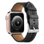 Fluted Leather Strap For Apple Watch Series 8&7 41mm / SE 2&6&SE&5&4 40mm / 3&2&1 38mm(Black)