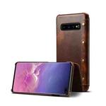 For Samsung Galaxy S10+ Denior Oil Wax Top Layer Cowhide Simple Flip Leather Case(Brown)