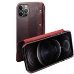For iPhone 12 / 12 Pro Denior Oil Wax Top Layer Cowhide Simple Flip Leather Case(Dark Red)