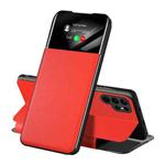 For Samsung Galaxy S22 Ultra 5G Side Display Adsorption Leather Phone Case(Red)