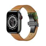 Butterfly Buckle Genuine Leather Watch Band For Apple Watch Ultra 49mm / Series 8&7 45mm / SE 2&6&SE&5&4 44mm / 3&2&1 42mm(Brown-Green+Black Buckle)