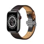 Butterfly Buckle Genuine Leather Watch Band For Apple Watch Ultra 49mm / Series 8&7 45mm / SE 2&6&SE&5&4 44mm / 3&2&1 42mm(Coffee+Black Buckle)