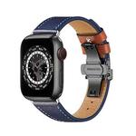 Butterfly Buckle Genuine Leather Watch Band For Apple Watch Series 8&7 41mm / SE 2&6&SE&5&4 40mm / 3&2&1 38mm(Blue+Black Buckle)