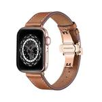 Butterfly Buckle Genuine Leather Watch Band For Apple Watch Series 8&7 41mm / SE 2&6&SE&5&4 40mm / 3&2&1 38mm(Brown+Rose Gold Buckle)