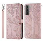 For Samsung Galaxy S23 5G Life Tree Embossing Pattern Leather Phone Case(Rose Gold)