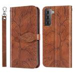 For Samsung Galaxy S23 5G Life Tree Embossing Pattern Leather Phone Case(Brown)