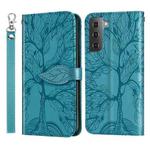 For Samsung Galaxy S23+ 5G Life Tree Embossing Pattern Leather Phone Case(Blue)