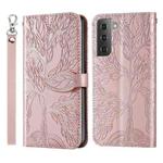 For Samsung Galaxy S23+ 5G Life Tree Embossing Pattern Leather Phone Case(Rose Gold)
