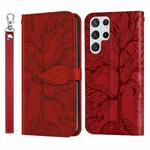 For Samsung Galaxy S23 Ultra 5G Life Tree Embossing Pattern Leather Phone Case(Red)