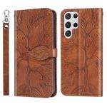 For Samsung Galaxy S23 Ultra 5G Life Tree Embossing Pattern Leather Phone Case(Brown)