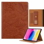 For iPad 10th Gen 10.9 2022 Butterfly Love Flower Embossed Leather Smart Tablet Case(Brown)