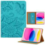 For iPad 10th Gen 10.9 2022 Butterfly Love Flower Embossed Leather Smart Tablet Case(Blue)