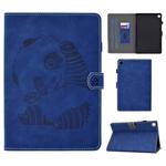 For Galaxy Tab S6 Lite Sewing Thread Horizontal Painted Flat Leather Case with Pen Cover & Anti Skid Strip & Card Slot & Holder(Blue)