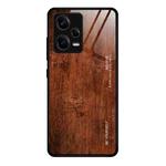For Xiaomi Redmi Note 12 Pro 5G China Wood Grain Glass TPU Phone Case(Dark Brown)