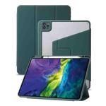 For iPad Pro 11 2022 / 2021 / 2020 / 2018 / Air 2022 / 2020 10.9 3-Fold 360 Rotation Acrylic Leather Smart Tablet Case(Deep Green)