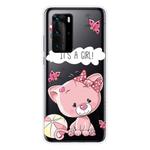 For Huawei P40 Shockproof Painted Transparent TPU Protective Case(Cute Cat)