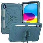 For iPad 10th Gen 10.9 2022 Butterfly Kickstand Heavy Duty Hard Rugged Tablet Case(Dark Green)