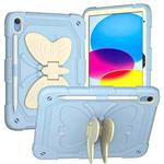 For iPad 10th Gen 10.9 2022 Butterfly Kickstand Heavy Duty Hard Rugged Tablet Case(Gream Ice Blue)