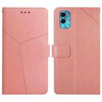 For Motorola Moto E22s HT01 Y-shaped Pattern Flip Leather Phone Case(Pink)