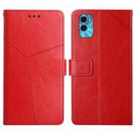 For Motorola Moto E22s HT01 Y-shaped Pattern Flip Leather Phone Case(Red)