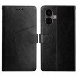 For Realme 10 Pro+ HT01 Y-shaped Pattern Flip Leather Phone Case(Black)