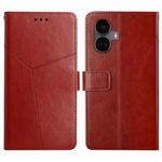For Realme 10 Pro+ HT01 Y-shaped Pattern Flip Leather Phone Case(Brown)
