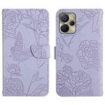 For Realme 9i 5G HT03 Skin Feel Butterfly Embossed Flip Leather Phone Case(Purple)