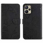 For Realme 9i 5G HT03 Skin Feel Butterfly Embossed Flip Leather Phone Case(Black)