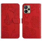 For Realme 9i 5G HT03 Skin Feel Butterfly Embossed Flip Leather Phone Case(Red)