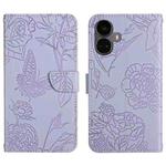 For Realme 10 Pro+ HT03 Skin Feel Butterfly Embossed Flip Leather Phone Case(Purple)