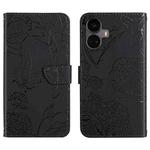 For Realme 10 Pro+ HT03 Skin Feel Butterfly Embossed Flip Leather Phone Case(Black)