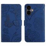 For Realme 10 Pro+ HT03 Skin Feel Butterfly Embossed Flip Leather Phone Case(Blue)