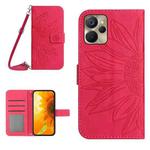 For Realme 9i 5G Skin Feel Sun Flower Pattern Flip Leather Phone Case with Lanyard(Rose Red)