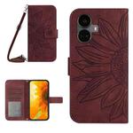 For Realme 10 Pro+ Skin Feel Sun Flower Pattern Flip Leather Phone Case with Lanyard(Wine Red)
