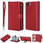 For iPhone 7 Plus / 8 Plus 2 in 1 Solid Color Zipper Shockproof Protective Case with Card Slots & Bracket & Photo Holder & Wallet Function(Red)