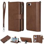 For iPhone 7 Plus / 8 Plus 2 in 1 Solid Color Zipper Shockproof Protective Case with Card Slots & Bracket & Photo Holder & Wallet Function(Brown)
