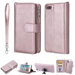 For iPhone 7 Plus / 8 Plus 2 in 1 Solid Color Zipper Shockproof Protective Case with Card Slots & Bracket & Photo Holder & Wallet Function(Rose Gold)