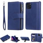 For iPhone 11 Pro 2 in 1 Solid Color Zipper Shockproof Protective Case with Card Slots & Bracket & Photo Holder & Wallet Function(Blue)