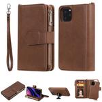 For iPhone 11 Pro 2 in 1 Solid Color Zipper Shockproof Protective Case with Card Slots & Bracket & Photo Holder & Wallet Function(Brown)