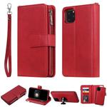 For iPhone 11 Pro Max 2 in 1 Solid Color Zipper Shockproof Protective Case with Card Slots & Bracket & Photo Holder & Wallet Function(Red)